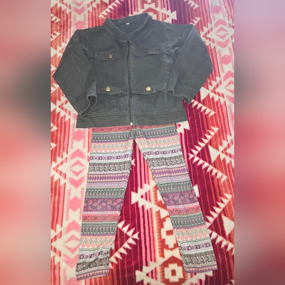Faded Glory Girls Zip-Up Utility Jacket & Printed Leggings Set | XS (4/5)